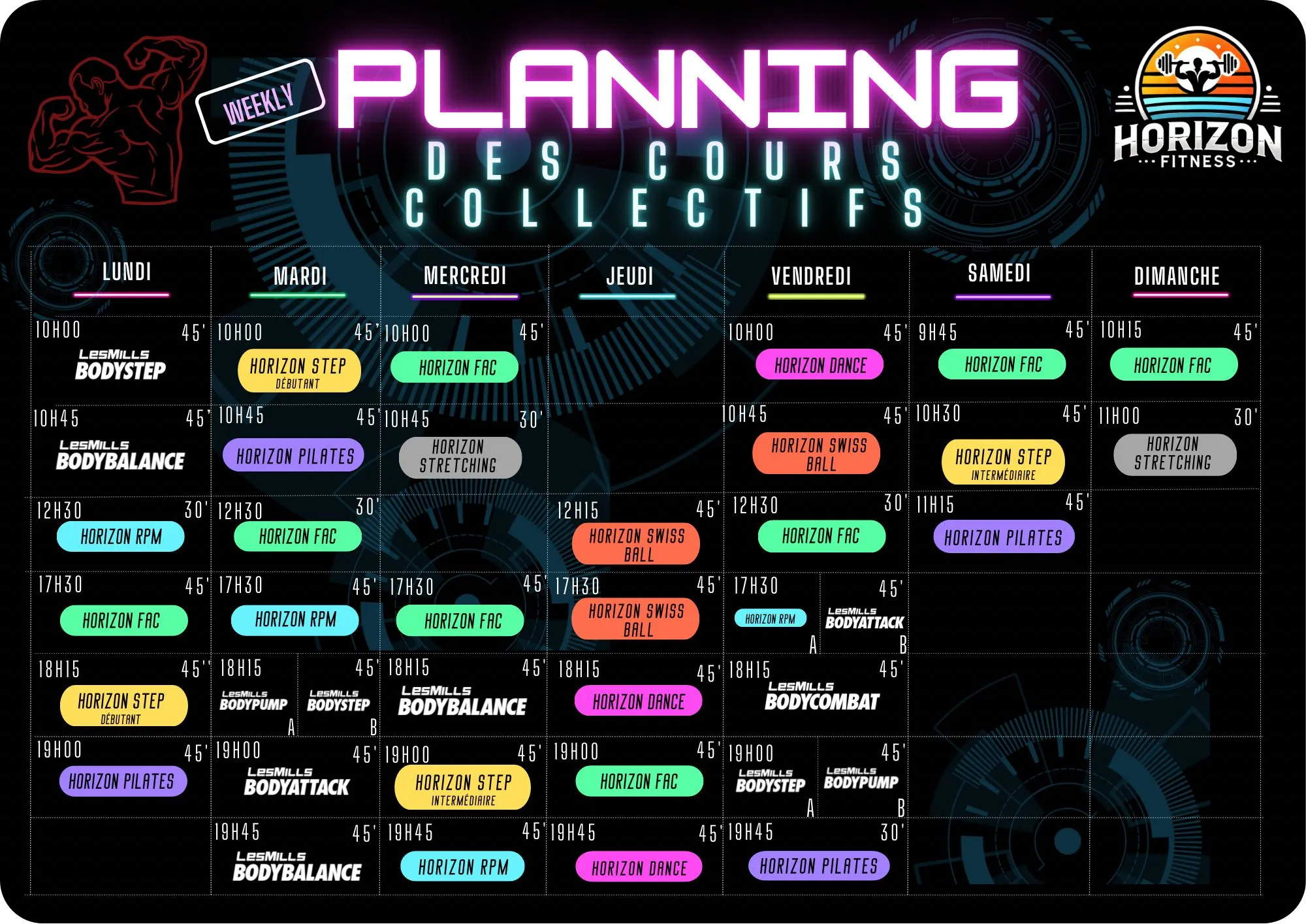 Planning des cours Horizon Fitness